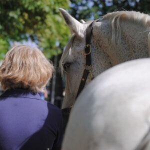 Jutta Beckmann in Tierkommunikation mit Pferd