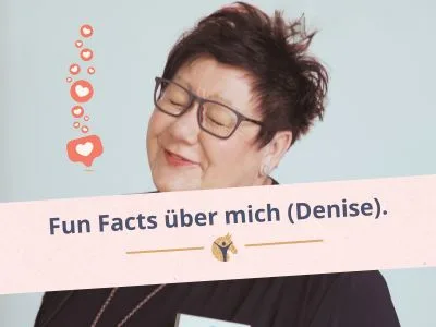 Bloggrafik: Grinsende Frau mit zugekniffenen Augen und Herchen