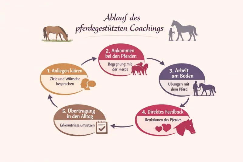 Grafik: Ablauf eines pferdegestützten Coachings.