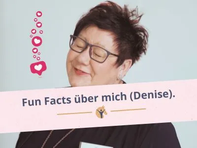 Blockgrafik: „Fun Facts über mich (Denise).“; Denise beckmann lächelt links an der Kamera vorbei