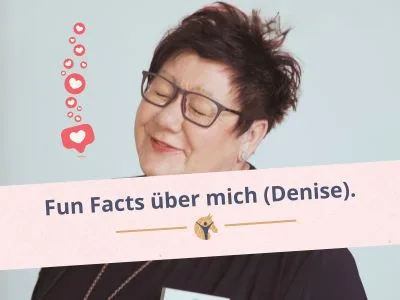 Bloggrafik: Grinsende Frau mit zugekniffenen Augen und Herchen